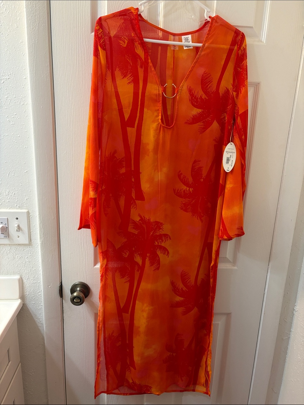 Mynah Swimwear Tropical Sunset Palm Tree Sheer Duster Cover Up NWT XS